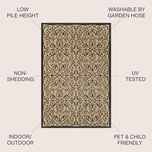 Eyely Filigree Textured Weave Area Rug 6X9 Black/Khaki, Indoor Outdoor Rug - Image 3