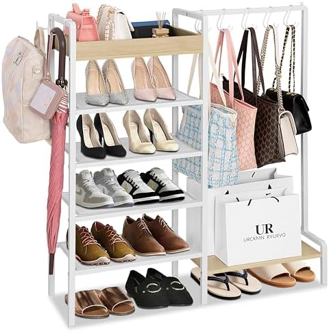 2-in-1 White Shoe Rack for Closet with Purse Organizer, 5-Tier by SimpleandNeatLife