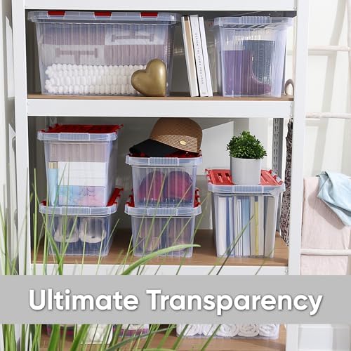 Superio Red Storage Box with Red Hinged Lids, Plastic Container Bins for Organizing with Attached Lid, Stackable Crates, BPA Free, Organizers for Home and Office, 53Quart (20.25"x14"x14.6") - Image 5