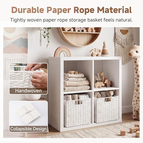StorageWorks 11 inch Cube Storage Bin, White Storage Cubes, Wicker Baskets - Image 5