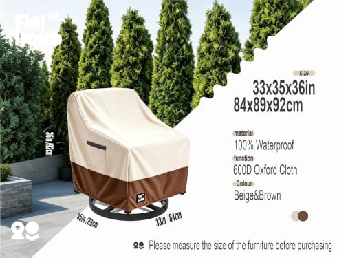 Patio Chair Covers 2 Pack,33Wx35Dx36H inches Outdoor Chair Covers,100% Waterproof Heavy Duty Outdoor Furniture Covers Waterproof,Beige&Brown Modern Style Patio Furniture Cover - Image 2