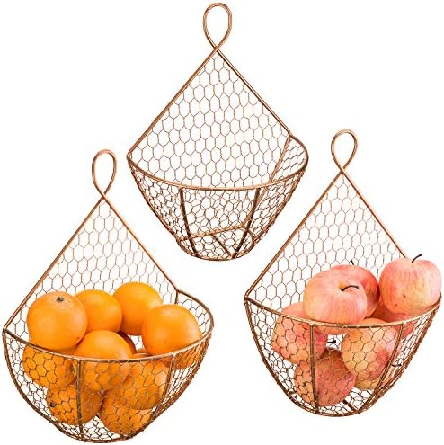 MyGift Set of 3, Farmhouse Copper Metal Wire Mesh Wall Hanging Baskets, Wall-Mounted Storage Basket, Decorative Kitchen Fruit Wall Basket Produce Holder by MyGiftHome