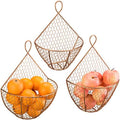 MyGift Set of 3, Farmhouse Copper Metal Wire Mesh Wall Hanging Baskets, Wall-Mounted Storage Basket, Decorative Kitchen Fruit Wall Basket Produce Holder by MyGiftHome
