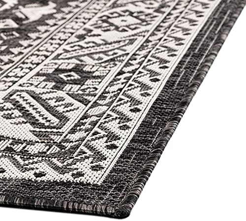 Rugs.com Outdoor Aztec Collection Rug – 7' x 10' Charcoal Gray Flatweave Rug Perfect for Living Rooms, Large Dining Rooms, Open Floorplans - Image 5
