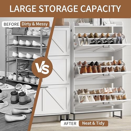 Xixini Shoe Storage Cabinet with 3 Flip Drawers, Entryway Shoe Rack, White - Image 5