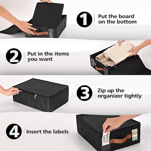 8pack Bed Sheet Organizer, Foldable Linen Closet Organizers and Storage with Sealed Design, Queen & King Size Sheet Storage with Window, Closet Organizer for Bedsheets/Blankets/Clothes, Black - Image 6