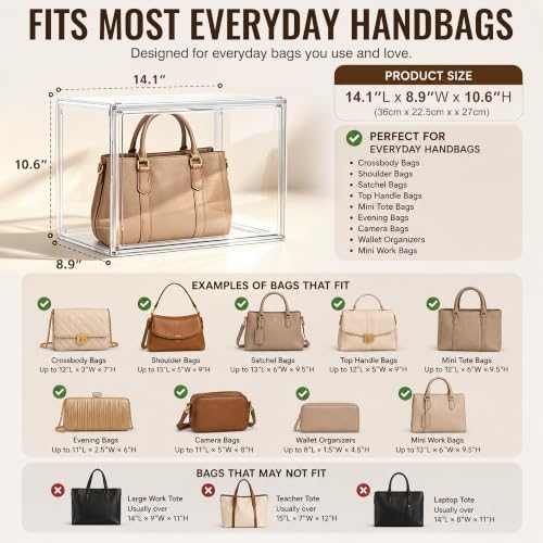 10 Pack Clear Purse Organizer for Closet, Acrylic Handbag Box,14.1 in - Image 2