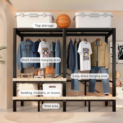 Heavy Duty Clothes Rack with Cover & Magnetic Doors, 1500lb Portable Wardrobe Closet - Foldable Garment Rack for Bedroom, Large Storage for Hanginng Dresses Jackets (Beach Blue, 70.8IN) - Image 3