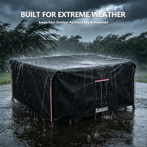Outdoor Furniture Covers, 600D Heavy Duty Waterproof Outdoor Dining Table and Chairs Cover — 76L x 54W x 28H inch, All-Weather Protection Patio Furniture Cover, Black - Image 2