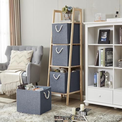 Mangata Foldable Storage Boxes, 13 x 15 x 13 Inch Storage Cubes with Rope Handles, Large Fabric Cube Storage Box for Shelving Bin, Clothes Organizer, Cool Grey - Image 6