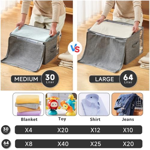 64L Clothes Storage Bins with Sturdy Frame, Foldable Clothing Organizer Box, Sweater Storage Cube with Lids and Zipper, Fabric Bedding Storage Bags for Blankets, Seasonal Clothes, Comforter - Image 3