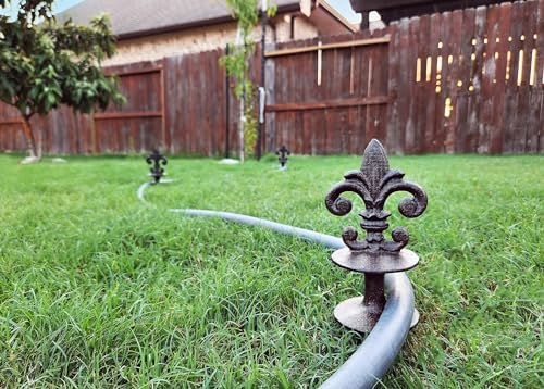 Lulu Decor, Antique Black Cast Iron Garden Fleur de lis Hose Guides, Set of 8. Strong and Decorative Hose Guide that Protects Your Plants and Provides Elegance to Your Garden - Image 2