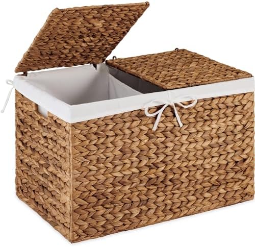 Best Choice Products Wicker Storage Basket W/ 2 Separate Lids, Rattan Woven 17.2 Gallon (65L) Basket, Foldable, Removable Washable Liner Bags for Toys, Linens, Blankets, & Laundry - Chestnut by BestChoiceProducts