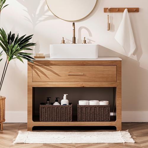 UBBCARE 4 Pack Wicker Basket, 13.4L×8.3H×7.1W inch Woven Paper Rope Storage Baskets for Shelves, Foldable Rectangular Storage Baskets with Handle, Storage Basket for Organizing, Dark Brown - Image 6