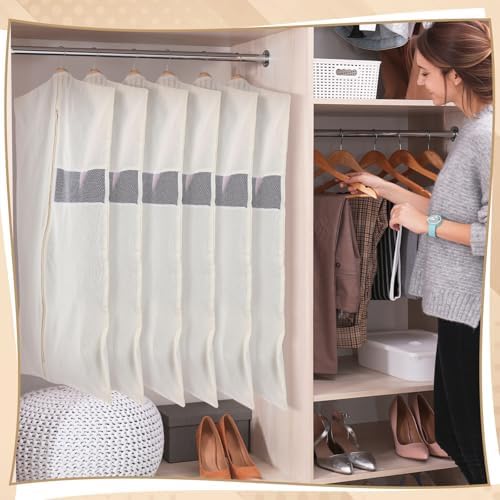 Aliceset 6 Pcs 40 Inches Cotton Garment Bags for Hanging Clothes - Image 5