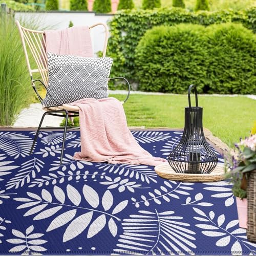 StepRite Outdoor Rug, Patio Rug, Plastic Straw Camping Rugs, Large Waterproof Area Rug and Mat for Outdoors, RV, Patio, Backyard, Deck, Porch, Beach, Balcony, (8'x 10', White & Blue) - Image 6