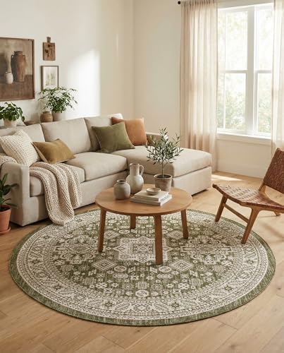 Rugs.com - Outdoor Aztec Rug – 8 Ft Round Green Indoor/Outdoor Rug – Perfect for Patios, Decks, and Porches - Image 4