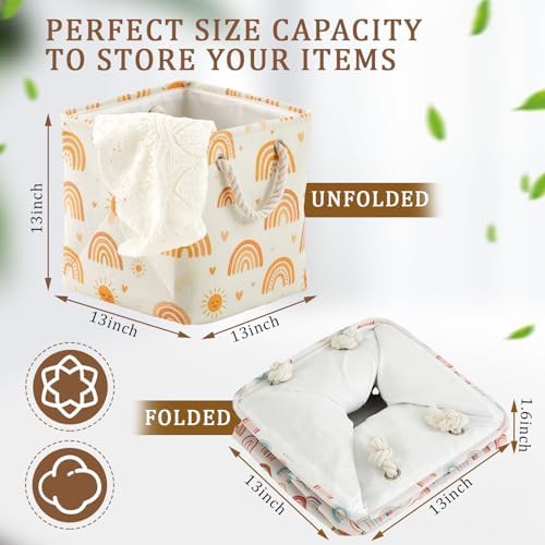 6 Pack 13x13 Inch Cube Storage Bins Fabric Square Cube Basket, Boho Rainbow - Image 2