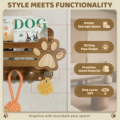 MTERSN Acacia Wood Dog Leash Holder for Wall for Dog Dad Gift, Brown - Image 5