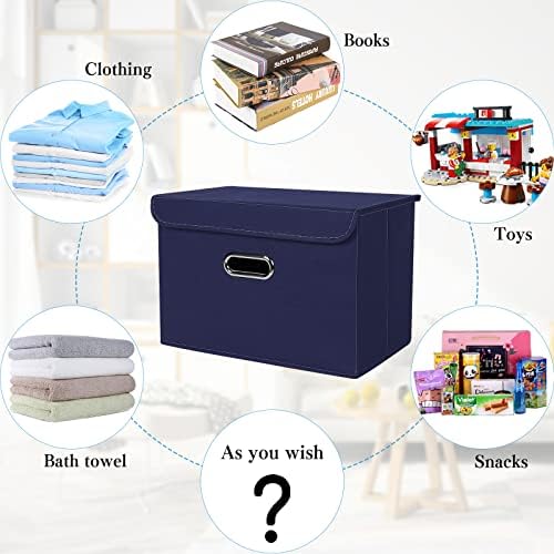 STOREONE Fabric Storage Cube Bins Foldable Organizer Container Collapsible Basket with Lids and Metal Handles, for Home, Bedroom, Closet 8 Pcs (Navy Blue) - Image 3