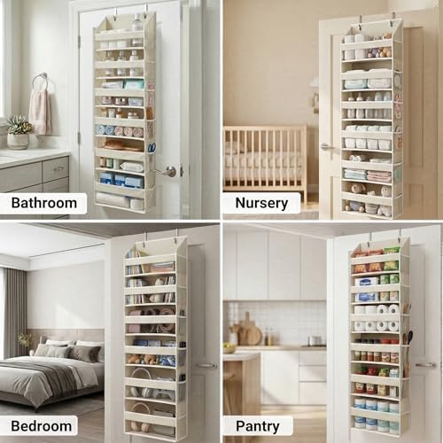 HOMELUX THEORY Over the Door Organizer, 6-Tier, 100D Fabric, Ivory 2pc - Image 4