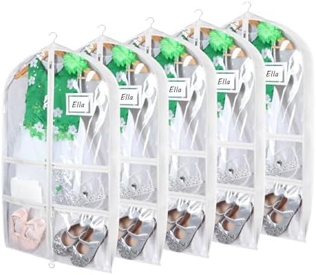 Syeeiex 40 Inch Clear Dance Costume Garment Bag, White, 5 Pack by syeeiex