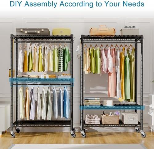 FUTASSI Rolling Clothes Rack, Clothing Racks for Hanging Clothes, Black - Image 3