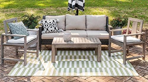 Unique Loom Outdoor Striped Collection Area Rug - Striped (5' 1" x 8' Rectangle, Green/Ivory) - Image 4