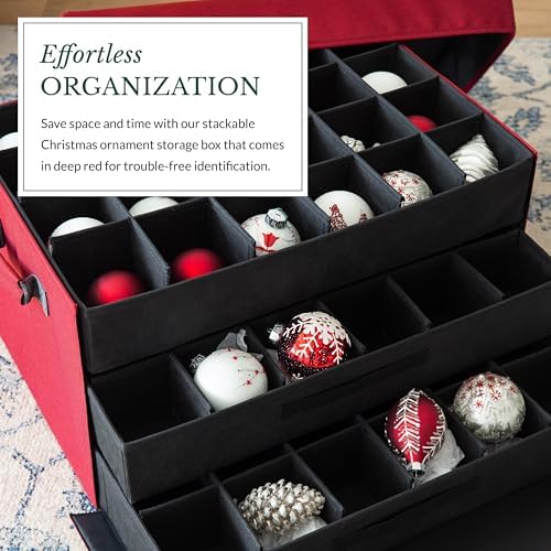 Balsam Hill Bauble Storage Bag - 72-Piece Christmas Ornament Storage Box with Drawer-Style Trays for Christmas Tree Ornaments Organization - Image 3