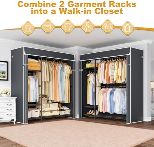 ULIFHOME F7C Clothes Rack with Cover, Covered Clothing Rack Heavy Duty - Image 3