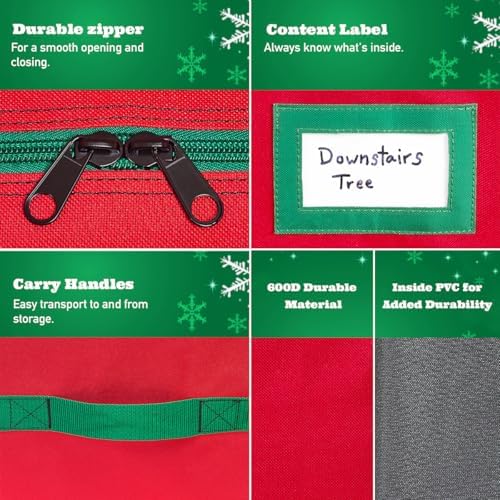 HOLDN’ STORAGE Christmas Tree Bag Heavy Duty 600D Oxford - Christmas Tree Bags Storage Fits Up To 7.5Ft, Extra Wide, Waterproof Storage Bags with Reinforced Handles & Zipper - Red - Image 5