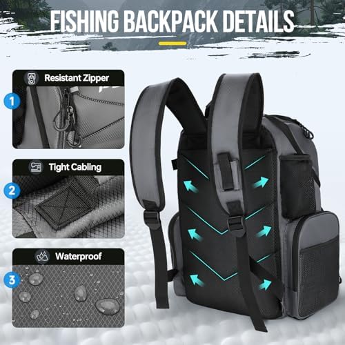 PLUSINNO Cooler Fishing Backpack with Rod Holders 45L Large Water-resistant Fishing Tackle bag Store Fishing Gear Fishing Gifts for Men Father - Image 5
