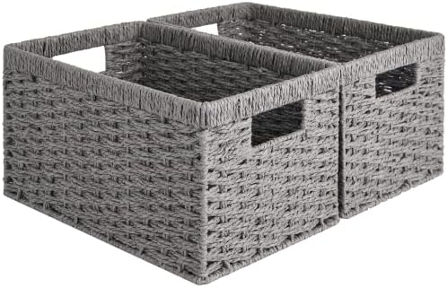 StorageWorks Wicker Storage Baskets, Gray Baskets for Storage, 2-Pack by StorageWorks