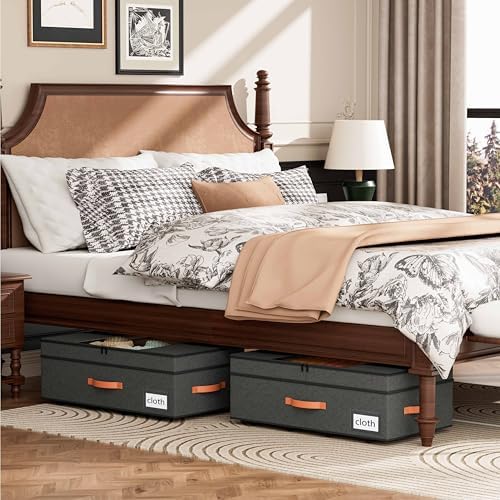 TOSKING 2-Pack Under Bed Storage Drawers with Wheels, 6 Vacuum Bags, Adjustable Height 7.9-10.2", Large 90L/80 lbs Clear Lid, 900D Oxford, Space Saver for Dorm Bedroom, Blankets, Clothes, Shoes, Black - Image 2