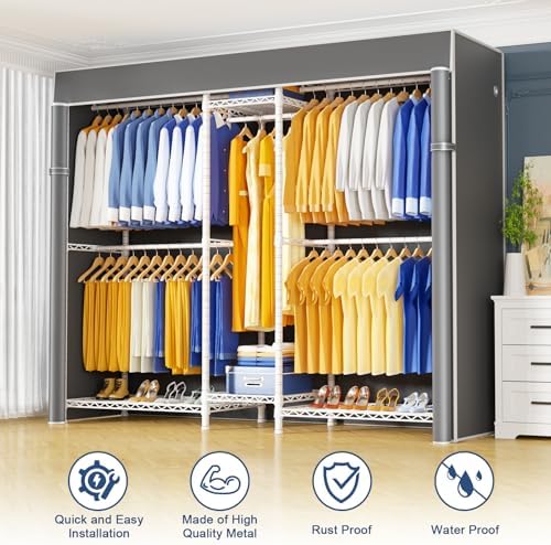 Ulif E12C Pro Heavy Duty Closet Organizer System，Freestanding Clothing Racks for Hanging Clothes，Adjustable Garment Rack 71"W x 16"D x 76.5"H Hold 960lbs，White Clothing Rack with Grey Dustproof Cover - Image 5
