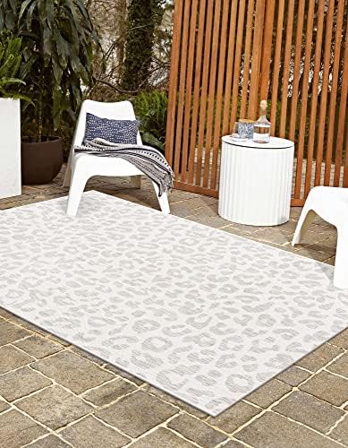 Unique Loom Outdoor Safari Collection Area Rug - Leopard (7' 10" x 11' Rectangle, Ivory Gray) - Image 4