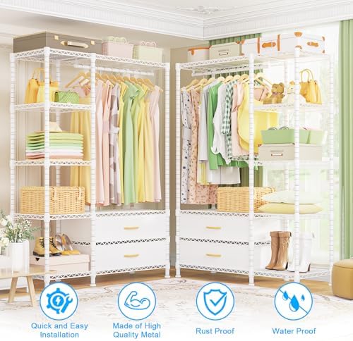 Ulif F3 Heavy Duty Clothes Rack（With Fabric Drawers）Freestanding Clothing Racks for Hanging Clothes，Adjustable Closet Organizer System，Portable Garment Rack 40" W x 15" D x 72" H，Max Load 700LBS，White - Image 4