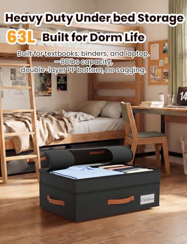 TOSKING 2-Pack Under Bed Storage Drawers with Wheels, 6 Vacuum Bags, Adjustable Height 7.9-10.2", 63L/80 lbs Clear Lid Rolling Bin, 900D Oxford, Space Saver for Dorm Bedroom Clothes Shoes, Black - Image 3
