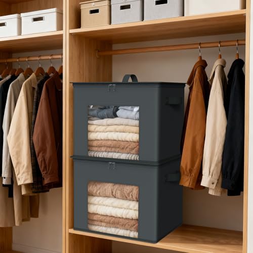 Zilink Fabric Organizer Bins with Lids Cloth Storage Bins, Dark Grey, 4Pack - Image 6
