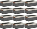 GhvyenntteS Small Fabric Storage Bins 12 Pack, Storage Basket with Leather Handles, Closet Storage Bins for Shelves, Storage Baskets for Shelves, Home, Office (Grey/White, 11.8" x 7.87" x 5.11") by GhvyenntteS