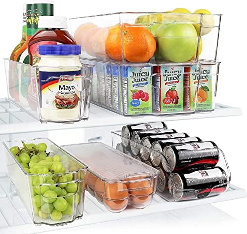 Greenco Refrigerator Organizers and Storage - Clear Fridge Organizer Bins Set, Shatterproof Plastic with Easy-Grip Handles, Stackable Kitchen Organization Solution for Home and RV - Set of 6 by Greenco