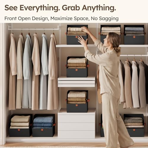 Homsorout Fabric Closet Storage Cubes - 10 Pack Square Storage Bins with Dual Handles for Clothes, Towels, Toys, Cube Storage Organizers for Bedroom, Nursery, Shelves, Closet, Small Spaces, Black - Image 2