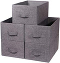 TENABORT Set of 5 Closet Organizer Bins with Handle, Fabric Foldable Storage Baskets Cloth Box Containers for Shelves Home Office Clothes Clothing, Gray, Large by TENABORT