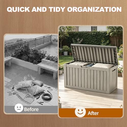 EFU Outdoor Storage Box 140 Gallon Deck Box, Waterproof Resin, Grey - Image 5