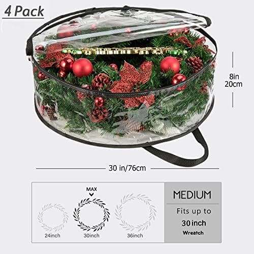 Clear Wreath Storage Bag 30 Inch, Christmas Container, Heavy Duty Protector With Handle for Holiday Seasonal Garland, 4Pcs - Image 3