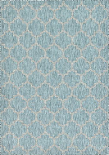 Unique Loom Outdoor Trellis Collection Area Rug (7' 1" x 10' Rectangle, Aquamarine/ Gray) - Image 3