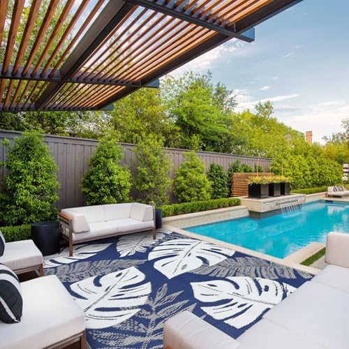 COZYLOOM Outdoor Rug 9x12 Waterproof for Patio Clearance,Large Plastic Straw Mat for Camping,Porch,RV, Waterproof Tropical Leaf Patio Carpet, UV-Resistant Reversible Mat for Backyard, RV, Deck, Picnic - Image 7