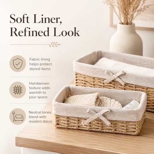Baskets for Shelves Set of 4, Woven Paper Rope Storage, Khaki - Image 3
