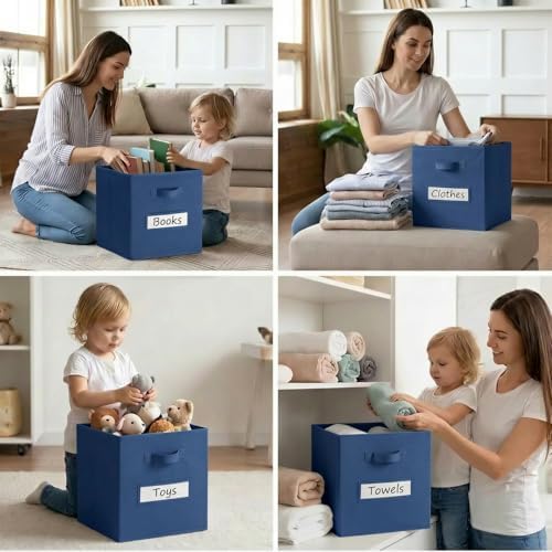 Storage Bins,11" Cube Storage Bin with Labels,10pcs,Navy Blue - Image 6