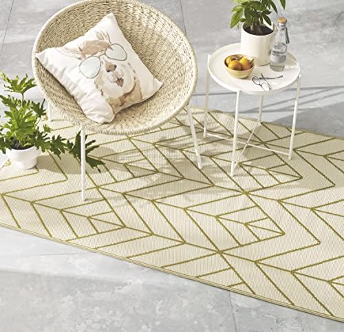 Fab Habitat Outdoor Rug - Waterproof, Fade Resistant, Crease-Free - Premium Recycled Plastic - Art Deco Geometric - Large Patio, Deck, Sunroom, Camping, RV - Sydney - Gold & Cream - 6 x 9 ft by FabHabitat